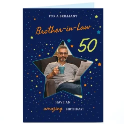 BOY Card Factory Photo Birthday Card - Stars, Brother-in-Law, Editable Age