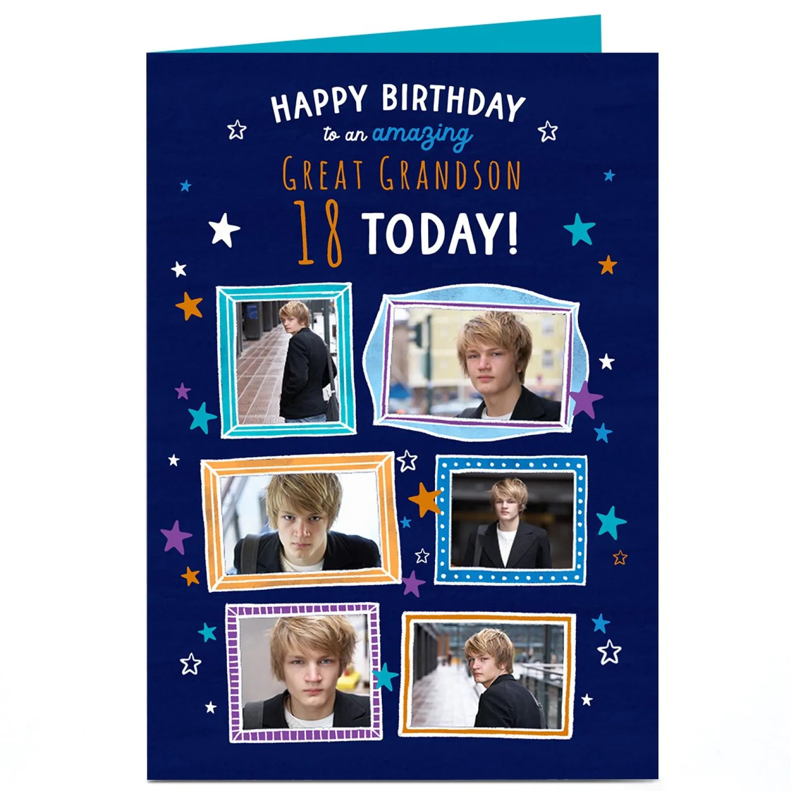 Card Factory Photo Birthday Card - Stars & Frames, Amazing, Editable Age