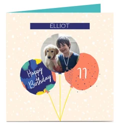 Kids Card Factory Photo Birthday Card - Three Balloons, Editable Age