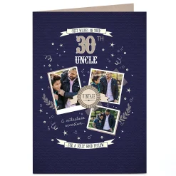 BOY Card Factory Photo Birthday Card - Vintage Gold Uncle, Editable Age