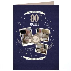 Card Factory Photo Birthday Card - Vintage Badge, Editable Age