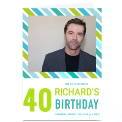 Card Factory Photo Birthday Invitation - Blue and Green