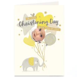 Card Factory Photo Christening Card - Elephant & Balloons
