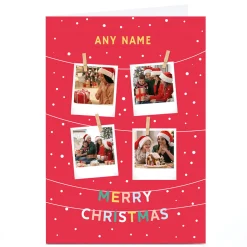 Card Factory Photo Christmas Card - 4 Hanging Polaroids, Any Name