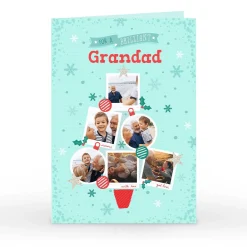 Card Factory Photo Christmas Card - Blue & Red Christmas Tree 6 Photos, Grandad
