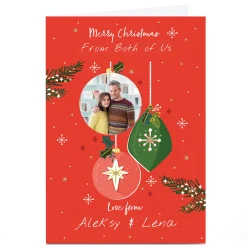 Card Factory Photo Christmas Card - Both of Us Baubles