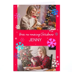 Hot Photo Christmas Card - Bright Snowflakes, Any Name Christmas|Photo