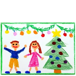 Clearance Photo Christmas Card - Child's Drawing Landscape Christmas|Photo