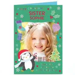 Photo Christmas Card - Cute Penguin, Sister Christmas|Photo