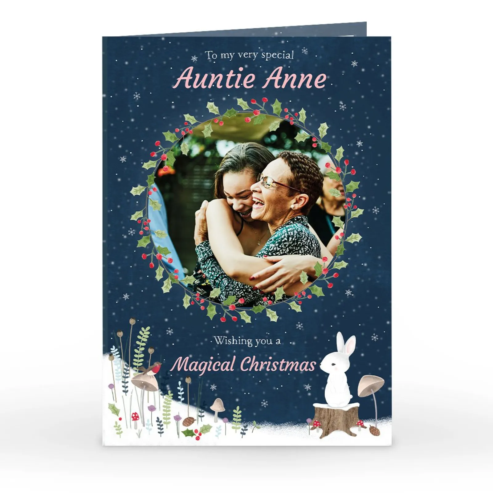 Online Photo Christmas Card - Magical Christmas Holly Wreath, Auntie Christmas|Photo
