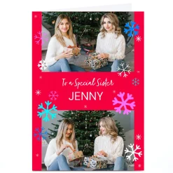 New Photo Christmas Card - Neon Snowflakes, Special Sister Christmas|Photo