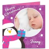Card Factory Photo Christmas Card - Penguin, Purple