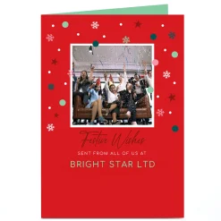 Outlet Photo Christmas Card - Red Snowflakes and Dots, Festive Wishes from Us Christmas|Photo