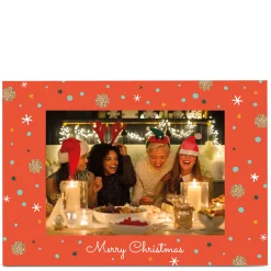Card Factory Photo Christmas Card - Red Frame, Snowflakes