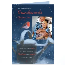 Photo Christmas Card - Robin on Watering Can, Grandparents Christmas|Photo