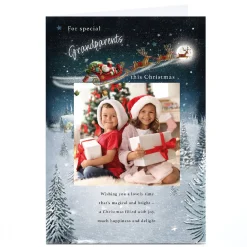 Card Factory Photo Christmas Card - Santa's Sleigh over Snowy Town, Grandparents