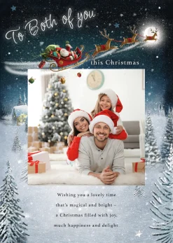 Card Factory Photo Christmas Card - Santa's Sleigh over Snowy Town, To Both of You