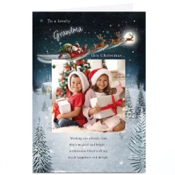 Best Photo Christmas Card - Santa's Sleigh over Snowy Town, Grandma Christmas|Photo