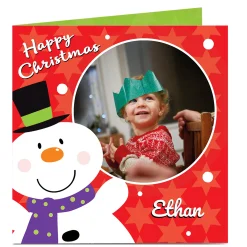 Card Factory Photo Christmas Card - Snowman, Red
