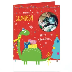 Hot Photo Christmas Card - Special Grandson Dinosaur Christmas|Photo