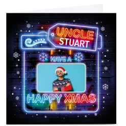 Card Factory Photo Christmas Card - Uncle, Neon Lights