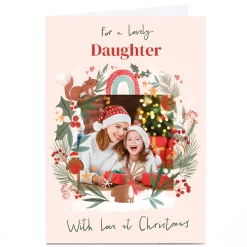 Card Factory Photo Christmas Card - With Love at Christmas Festive Frame, Daughter
