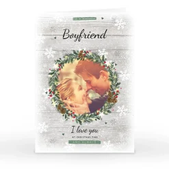 Card Factory Photo Christmas Card - Wreath & Snowflakes, Boyfriend