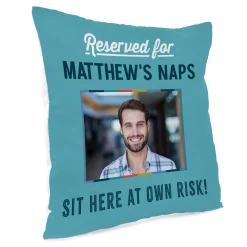 New Photo Cushion - Sit Here at Own Risk Personalised Cushions|Photo Gifts