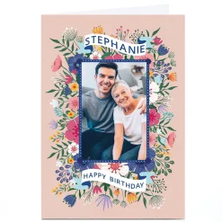 New Photo Dalia Clark Birthday Card - Cream Floral Frame For Wife|For Sister