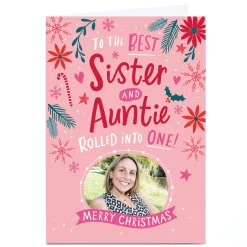 Card Factory Photo Dotty Black Designs Christmas Card - Best Sister & Auntie