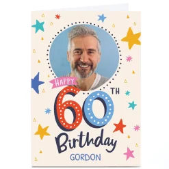 Card Factory Photo Ebony Newton 60th Birthday Card - Colourful Stars, Any Name