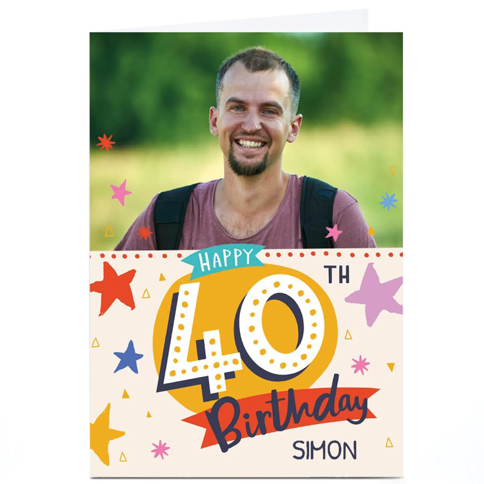 BOY Card Factory Photo Ebony Newton 40th Birthday Card - Colourful Stars, Any Name