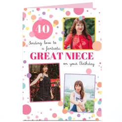 Clearance Photo Editable Age Birthday Card - Pink Spots Great Niece For Niece|40Th Birthday