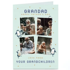 Card Factory Photo Father's Day Card - Penguins Photo Frame, 4 Photos