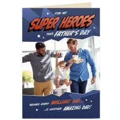 Card Factory Photo Father's Day Card - Super Heroes, Two Dads