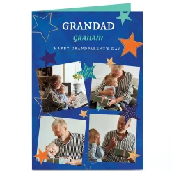 Discount Photo Grandparents Day Photo Card - Blue & Orange Stars Photo