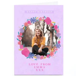 New Photo Henrietta Overton Birthday Card - Pink and Purple Flower Wreath Kids For Sister|For Niece