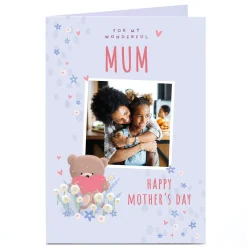Hot Photo Hugs Bear Mother's Day Card - Holding Heart Photo