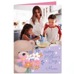 Card Factory Photo Hugs Mother's Day Card - Bear With Pastel Flowers, Mum