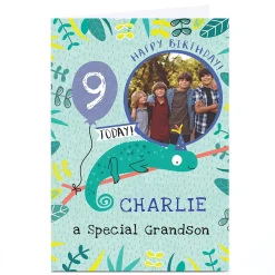 Photo Juniper & Rose Birthday Card - Grandson Lizard, Editable Age Kids For Grandson|Grandson