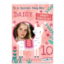 Kids Card Factory Photo Juniper & Rose Daughter Birthday Card - Llama, Editable Age