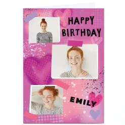 Card Factory Photo Kerry Spurling Birthday Card - Happy Birthday Pink Hearts