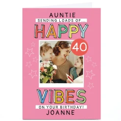 Card Factory Photo Lemon & Sugar Birthday Card - Happy Vibes Auntie, Editable Age