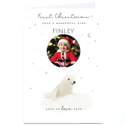 Card Factory Photo Lemon and Sugar 1st Christmas Card - Fuzzy Baby Seal