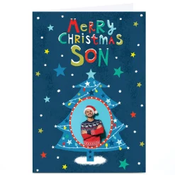 Card Factory Photo Lindsay Kirby Christmas Card - Blue Tree, Son