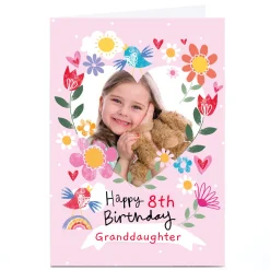 Photo Lindsay Loves to Draw 8th Birthday Card - Floral Heart, Editable Age & Recipient Kids For Granddaughter|For Daughter