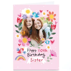 Photo Lindsay Loves to Draw 10th Birthday Card - Sister Floral, Editable Age & Recipient Kids For Sister|For Granddaughter