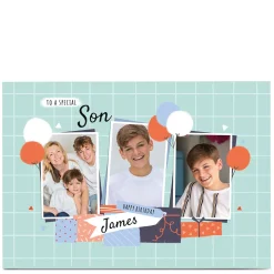 Hot Photo Little Mono Birthday Card - Son 3 Photos Green For Son|For Dad