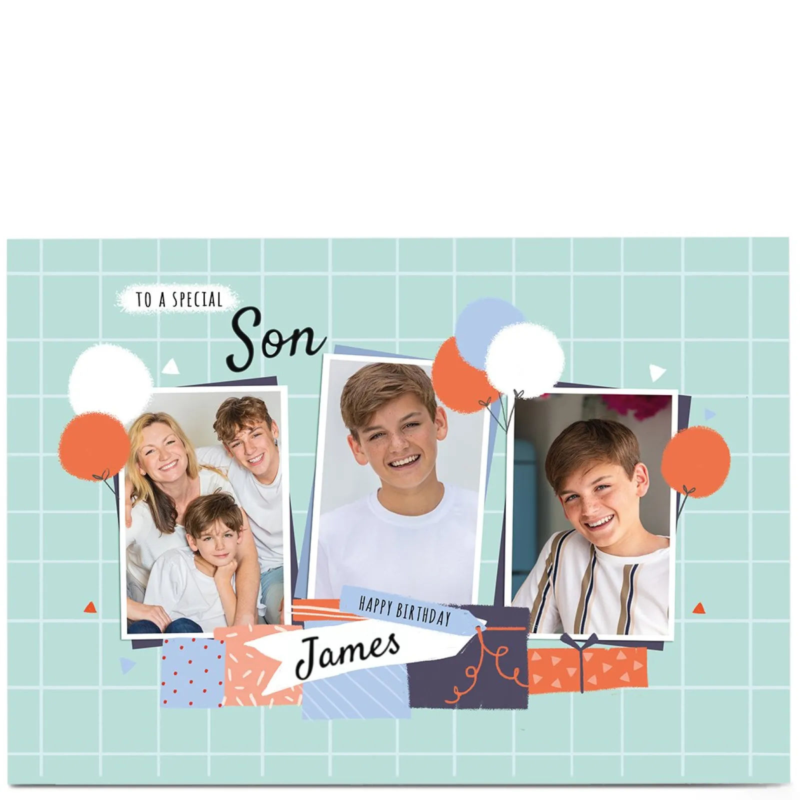 Hot Photo Little Mono Birthday Card - Son 3 Photos Green For Son|For Dad