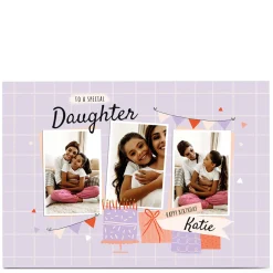 New Photo Little Mono Birthday Card - 3 Photos Lilac Kids For Wife|For Mum